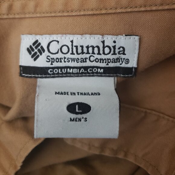 Columbia Top Mens Large Button Up Shirt Hunting Shooting Camo Patch Brown - Picture 7 of 8